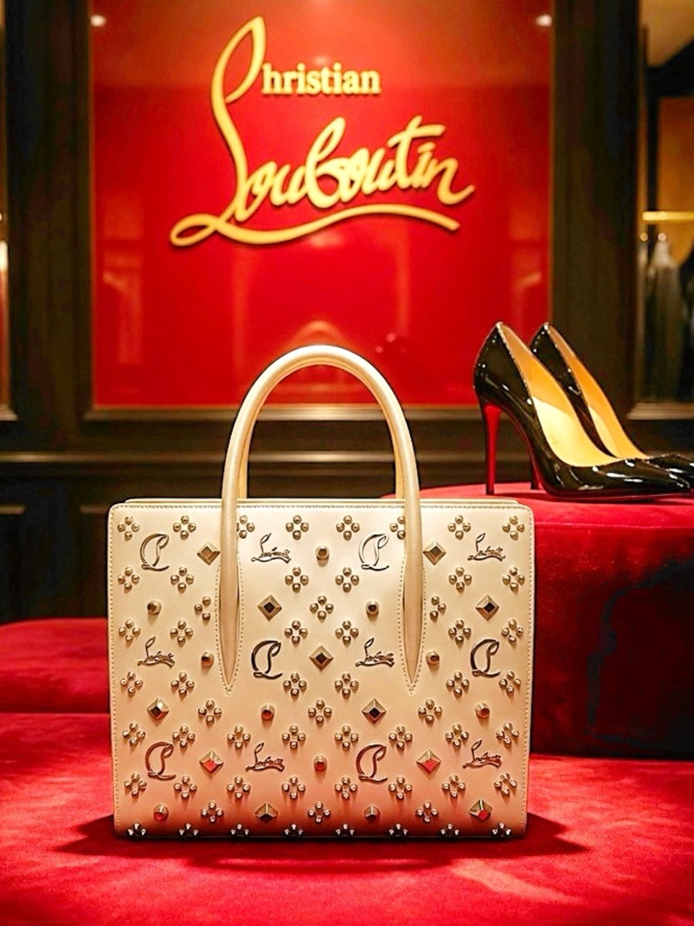 Christian Louboutin Shimmer Studded Embellished Charms Paloma Tote Bag